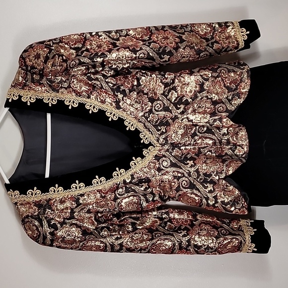 Vintage 80s Edwardian Victorian Goth Dress Size 6 Steam Punk Velvet Cosplay Gold - Picture 9 of 16